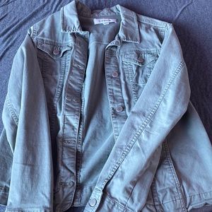 army green colored button down jacket